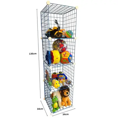 4 Bölmeli Tel Küp Çok Amaçlı Organizer Raf Mavi 33cm Mutfak, Oyuncak, Kiler, Depolama Rafı - 3