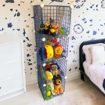 4 Bölmeli Tel Küp Çok Amaçlı Organizer Raf Mavi 33cm Mutfak, Oyuncak, Kiler, Depolama Rafı - 4