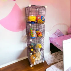 4 Bölmeli Tel Küp Çok Amaçlı Organizer Raf Pembe 33cm Mutfak, Oyuncak, Kiler, Depolama Rafı - 1