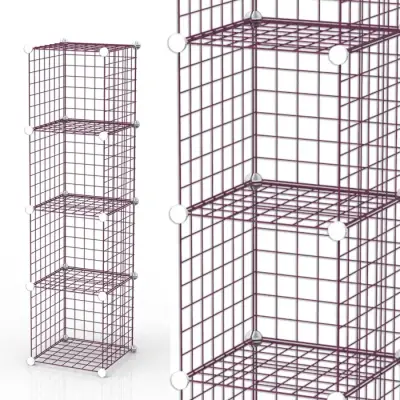 4 Bölmeli Tel Küp Çok Amaçlı Organizer Raf Pembe 33cm Mutfak, Oyuncak, Kiler, Depolama Rafı - 4