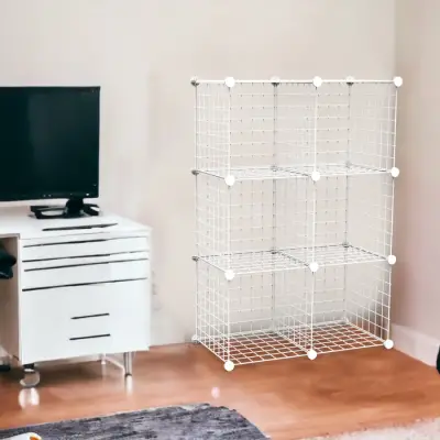 6 Bölmeli Tel Küp Çok Amaçlı Organizer Raf Beyaz 33cm Mutfak, Oyuncak, Kiler, Depolama Rafı - 2