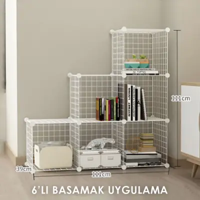 6 Bölmeli Tel Küp Çok Amaçlı Organizer Raf Beyaz 33cm Mutfak, Oyuncak, Kiler, Depolama Rafı - 4