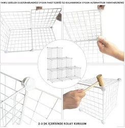 8 Bölmeli Tel Küp Çok Amaçlı Organizer Raf Beyaz 33cm Mutfak, Oyuncak, Kiler, Depolama Rafı - 3