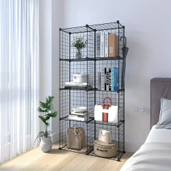 8 Bölmeli Tel Küp Çok Amaçlı Organizer Raf Siyah 33cm Mutfak, Oyuncak, Kiler, Depolama Rafı - 1