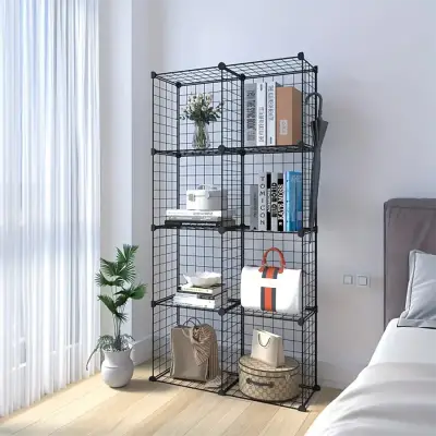 8 Bölmeli Tel Küp Çok Amaçlı Organizer Raf Siyah 33cm Mutfak, Oyuncak, Kiler, Depolama Rafı - 1