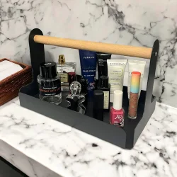 Ahşap Saplı 30x17cm Siyah Metal Servis, Sunum, Dekoratif Tepsi - 2