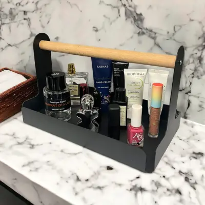 Ahşap Saplı 30x17cm Siyah Metal Servis, Sunum, Dekoratif Tepsi - 2