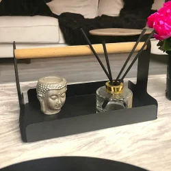 Ahşap Saplı 30x17cm Siyah Metal Servis, Sunum, Dekoratif Tepsi - 4