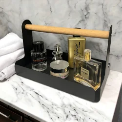 Ahşap Saplı 30x17cm Siyah Metal Servis, Sunum, Dekoratif Tepsi - 5