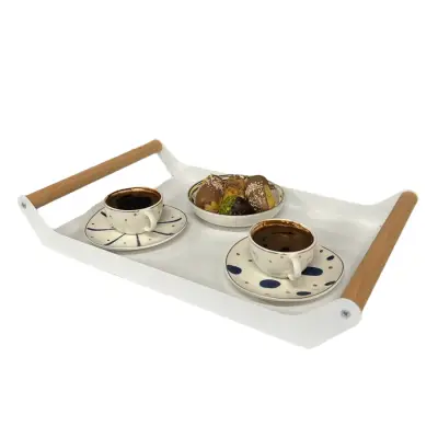 AHŞAP SAPLI 40X25 DEKORATİF METAL TEPSİ BEYAZ, SUNUM, DEKORATİF TEPSİ - 4