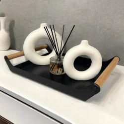 AHŞAP SAPLI 40X25 DEKORATİF METAL TEPSİ SİYAH, SUNUM, DEKORATİF TEPSİ - 4