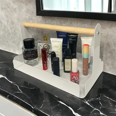 Ahşap Saplı Beyaz 30x17cm Metal Servis, Sunum, Dekoratif Tepsi - 5