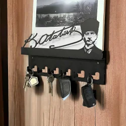 Atatürk Tasarımlı Duvar Askılı Anahtarlık ve Mektup Rafı Model-1 - Siyah - 3