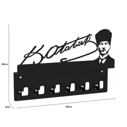 Atatürk Tasarımlı Duvar Askılı Anahtarlık ve Mektup Rafı Model-1 - Siyah - 4