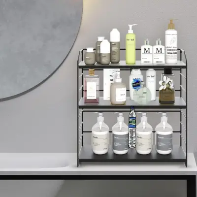 Ayarlanabilir Raflı 40cm Baharatlık, Organizer, Düzenleyizi Tezgahüstü Banyo, Mutfak, Ofis Model-1 Siyah - 2