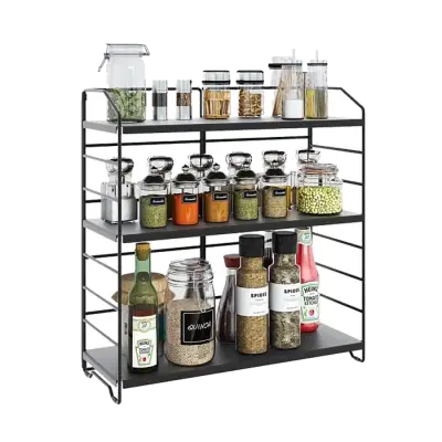 Ayarlanabilir Raflı 40cm Baharatlık, Organizer, Düzenleyizi Tezgahüstü Banyo, Mutfak, Ofis Model-1 Siyah - 3