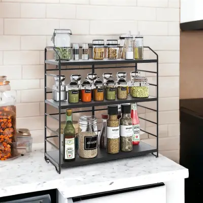 Ayarlanabilir Raflı 40cm Baharatlık, Organizer, Düzenleyizi Tezgahüstü Banyo, Mutfak, Ofis Model-1 Siyah - 5