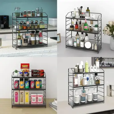 Ayarlanabilir Raflı 40cm Baharatlık, Organizer, Düzenleyizi Tezgahüstü Banyo, Mutfak, Ofis Model-1 Siyah - 6