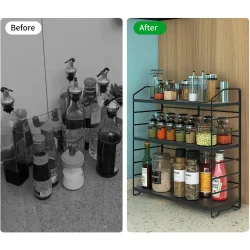 Ayarlanabilir Raflı 40cm Baharatlık, Organizer, Düzenleyizi Tezgahüstü Banyo, Mutfak, Ofis Model-1 Siyah - 7