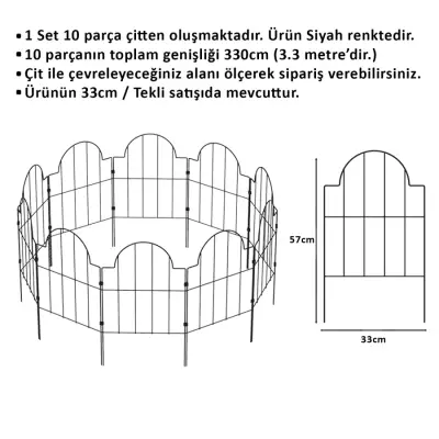 BAHÇE ÇİTİ 10'LU SET 330CM MODEL - 2 SİYAH HOBİ BAHÇESİ, ÇİÇEK, SEBZE, MİNİ BAHÇE - 4