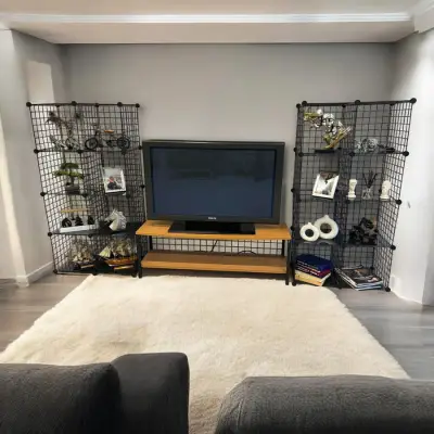 Bambu Ahşap ve Metal Detaylı TV Ünitesi & Sekizli Tel Küp Raf Sistemi - Modern Tasarım Model-1 - 4