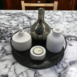 Banyo, Kozmetik Düzenleyici, Takı Standı, Organizer ve Çok Amaçlı Servis Sunum Tepsisi, İkramlık 23CM SİYAH - 1