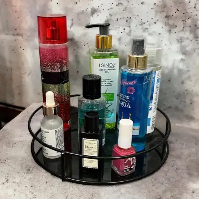 Banyo, Kozmetik Düzenleyici, Takı Standı, Organizer ve Çok Amaçlı Servis Sunum Tepsisi, İkramlık 23CM SİYAH - 4