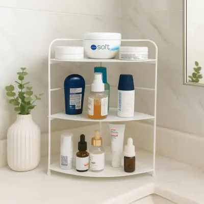 Banyo Mutfak Düzenleyici Organizer Köşe Rafı Beyaz - Ayarlanabilir 3 Raflı Baharatlık - 1