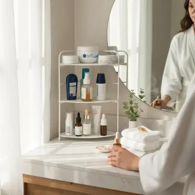 Banyo Mutfak Düzenleyici Organizer Köşe Rafı Beyaz - Ayarlanabilir 3 Raflı Baharatlık - 3