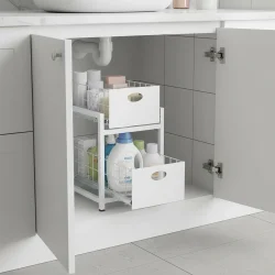 Beyaz 2 Çekmeceli Organizer Sepet – 25x42 cm, Raylı Sistem, Çok Amaçlı Kullanım - 1