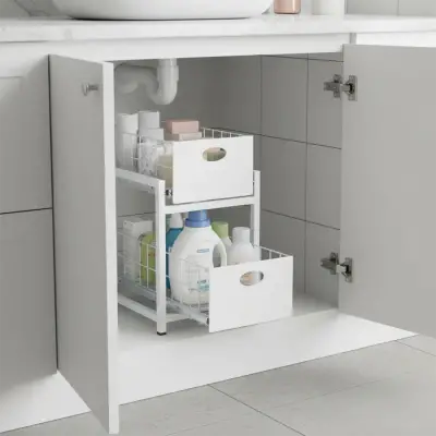 Beyaz 2 Çekmeceli Organizer Sepet – 25x42 cm, Raylı Sistem, Çok Amaçlı Kullanım - 1