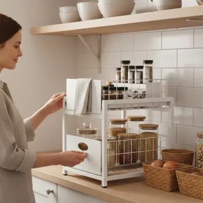 Beyaz 2 Çekmeceli Organizer Sepet – 25x42 cm, Raylı Sistem, Çok Amaçlı Kullanım - 2