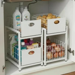 Beyaz 2 Çekmeceli Organizer Sepet – 25x42 cm, Raylı Sistem, Çok Amaçlı Kullanım - 3