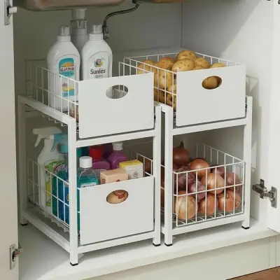 Beyaz 2 Çekmeceli Organizer Sepet – 25x42 cm, Raylı Sistem, Çok Amaçlı Kullanım - 3