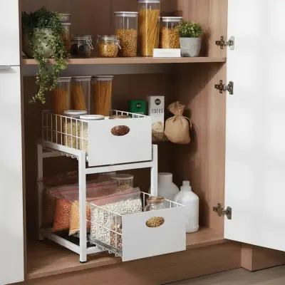 Beyaz 2 Çekmeceli Organizer Sepet – 25x42 cm, Raylı Sistem, Çok Amaçlı Kullanım - 5