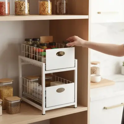 Beyaz 2 Çekmeceli Organizer Sepet – 25x42 cm, Raylı Sistem, Çok Amaçlı Kullanım - 6