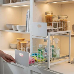 Beyaz 2 Çekmeceli Organizer Sepet – 25x42 cm, Raylı Sistem, Çok Amaçlı Kullanım - 7