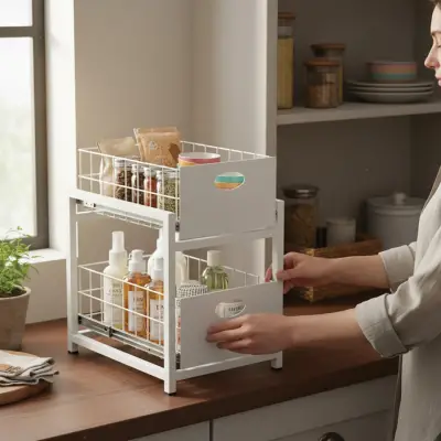 Beyaz 2 Çekmeceli Organizer Sepet – 25x42 cm, Raylı Sistem, Çok Amaçlı Kullanım - 8