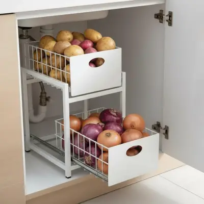 Beyaz 2 Çekmeceli Organizer Sepet – 25x42 cm, Raylı Sistem, Çok Amaçlı Kullanım - 9