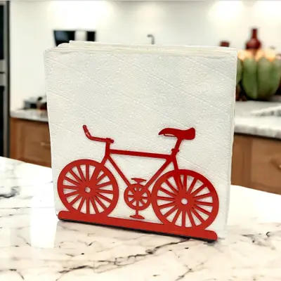 Bisiklet Temalı Kırmızı Metal Peçetelik - 2