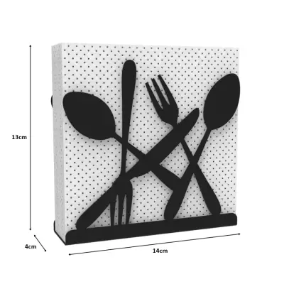 Çatal Kaşık Bıçak Temalı Siyah Peçetelik - 1