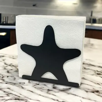 Deniz Yıldızı Temalı Siyah Metal Peçetelik - 3