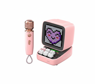 Divoom Ditoo Mic Piksel Ekranlı Karaoke Mikrofonlu 15W Pembe Bluetooth Hoparlör - 1