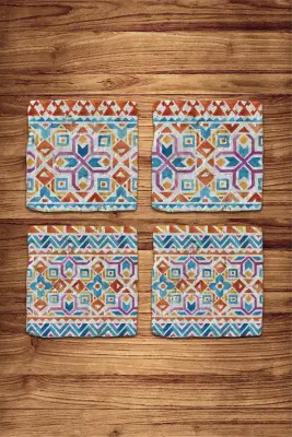 Doğal Taş Bardak Altlığı 4'lü Model- Boho - 5