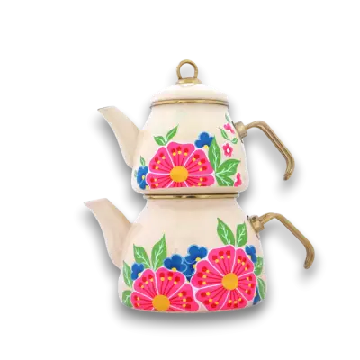 Emaye Çaydanlık Krem Bahar - 1