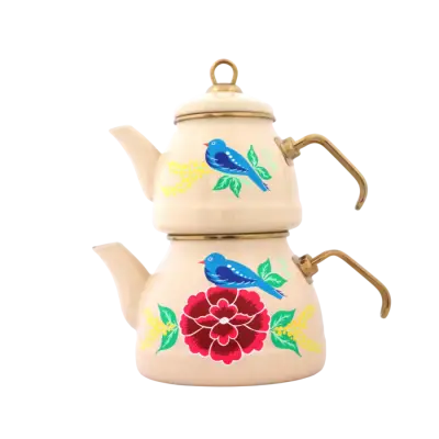 Emaye Çaydanlık Krem Kuş - 1