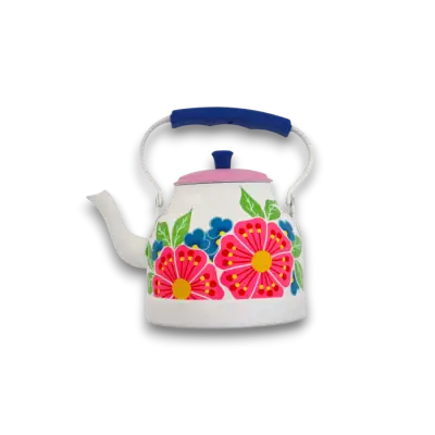 Emaye Demlik El Boyama Beyaz Bahar - 1