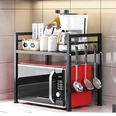 Ev Düzeni Uzmanı Siyah Mikrodalga Fırın ve Mutfak Rafı – Tezgahüstü Modern Organizer - 1