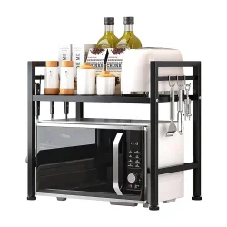 Ev Düzeni Uzmanı Siyah Mikrodalga Fırın ve Mutfak Rafı – Tezgahüstü Modern Organizer - 2