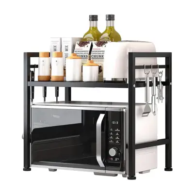 Ev Düzeni Uzmanı Siyah Mikrodalga Fırın ve Mutfak Rafı – Tezgahüstü Modern Organizer - 2